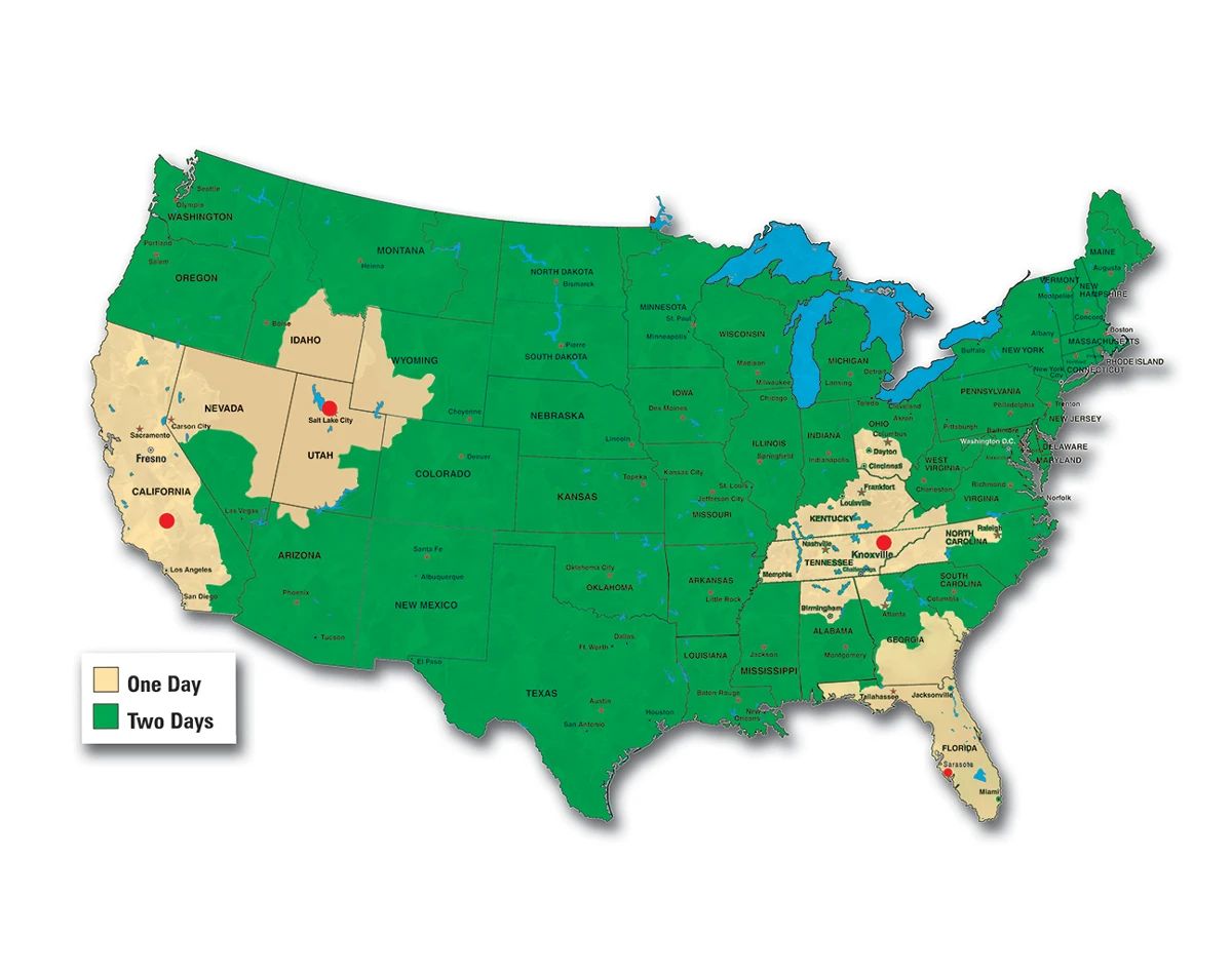 BB Industries Shipping Coverage Map